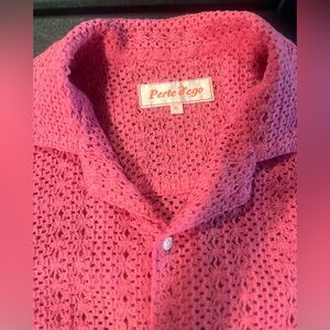 Perte D’ego Lace Knit XL MEN’S Shirt Open-Weave Pink Button Up Short Sleeve